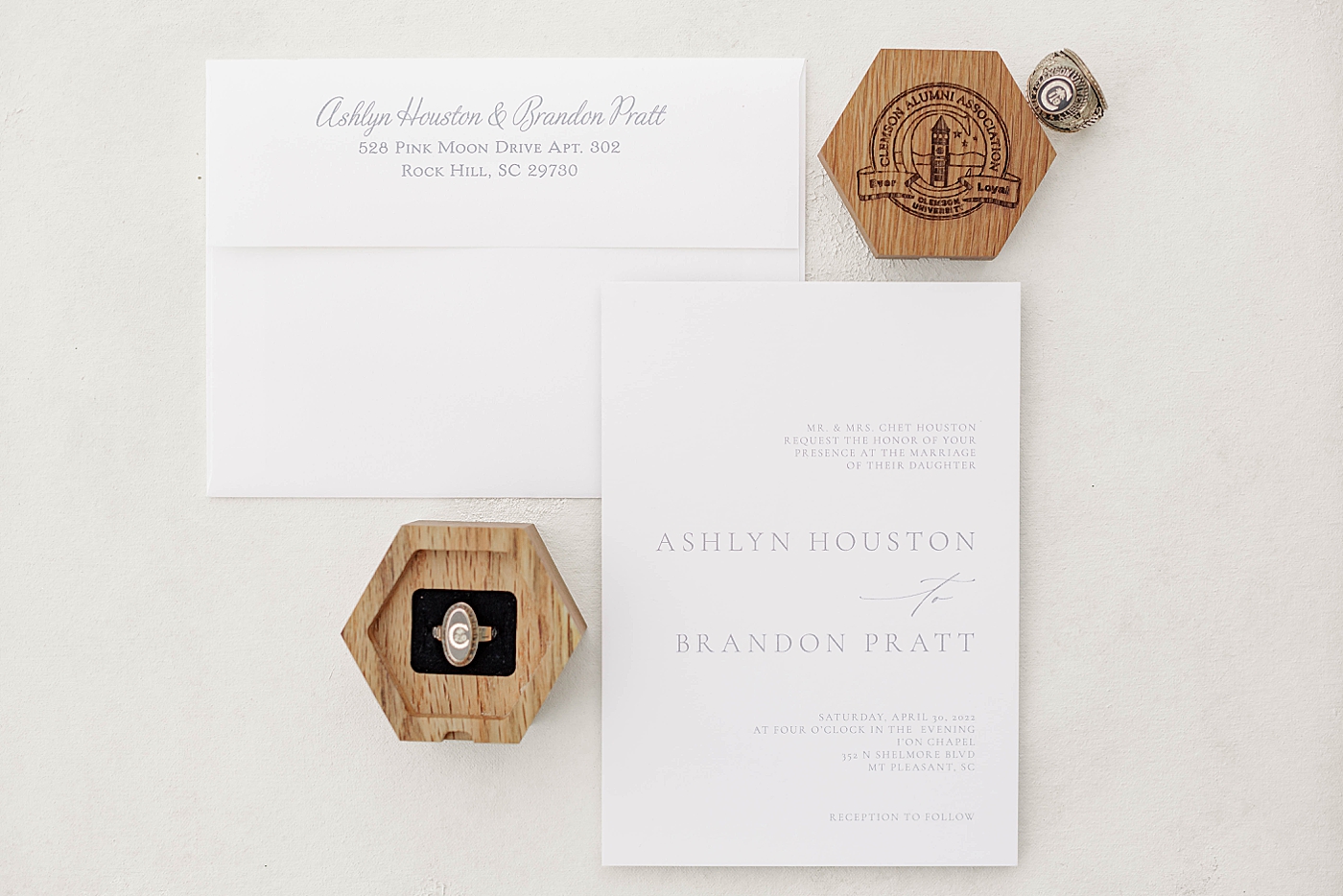 Wedding invitation with Clemson rings | Carters Event Co