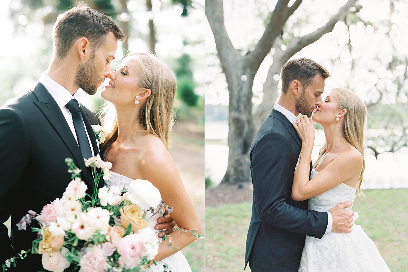 Bride and groom kissing during couple portraits | Carters Event Co